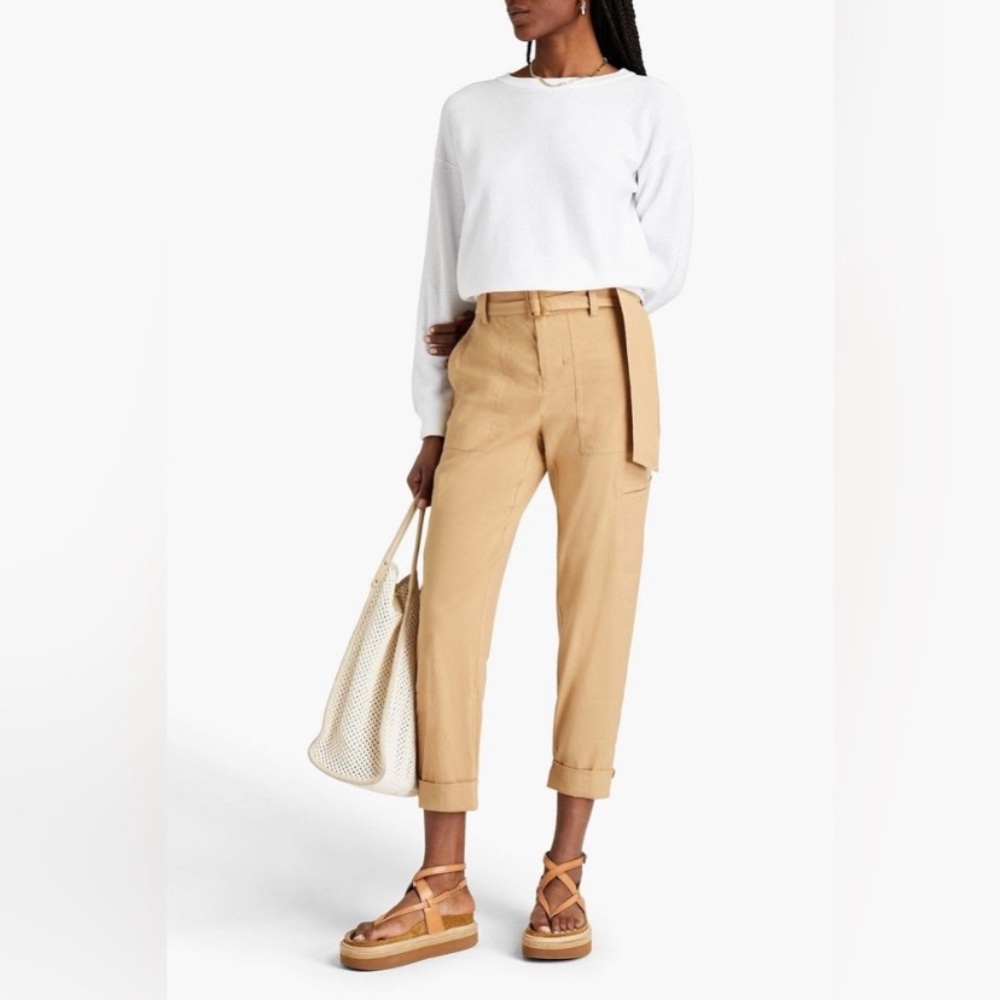 Vince Cropped Elastic Back Waist Linen Blend Pants